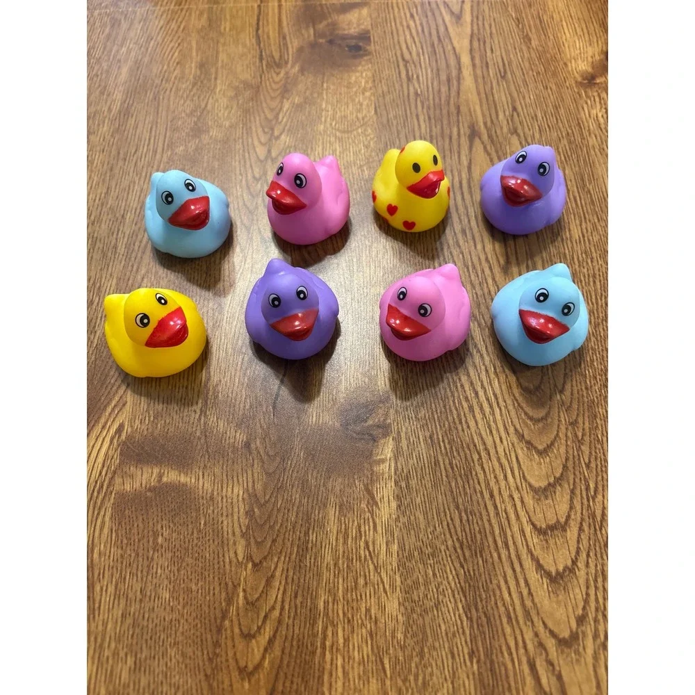 JA-RU Rubber Duck Lot of 8 Multicolor Pink Purple Blue Yellow Hearts Bath Toys